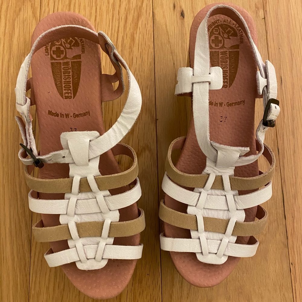 Comfy Worishofer Wedge Sandal, Pink/White/Tan, 37